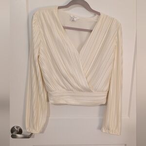 Japna Cream Pleated V-Neck Blouse